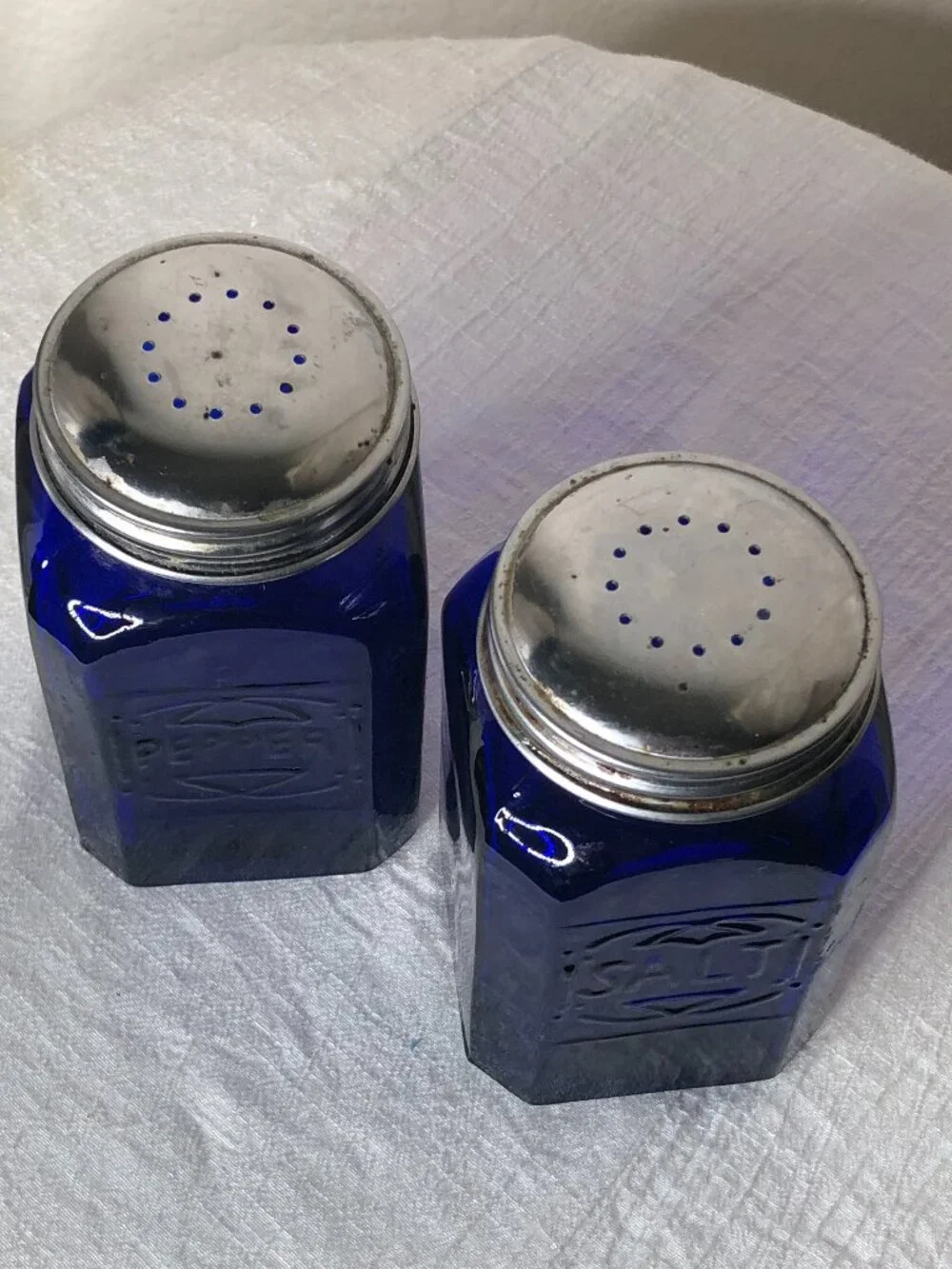 Lovely, Vintage Cobalt Blue Salt & Pepper Shakers- Crownford Glassware